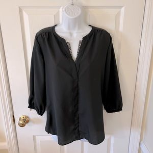 NY&Co Black Blouse with beaded neckline